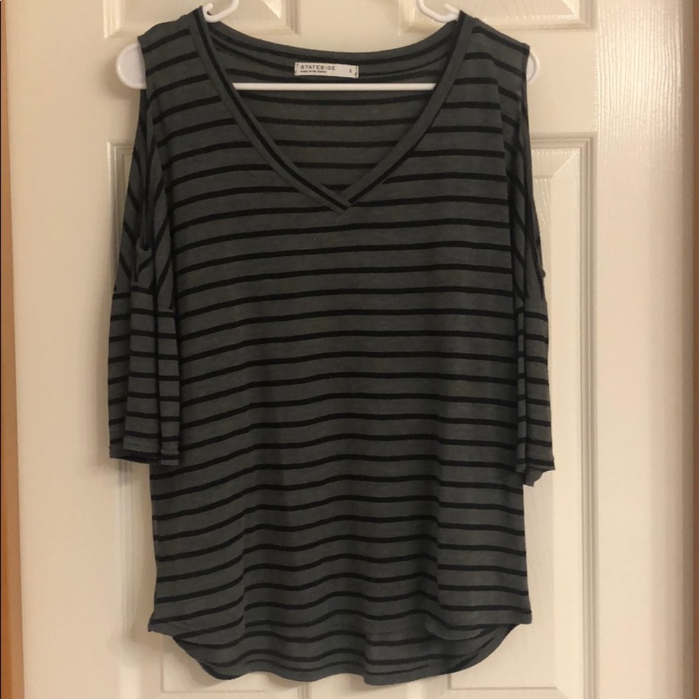 Off the shoulder olive green and black shirt